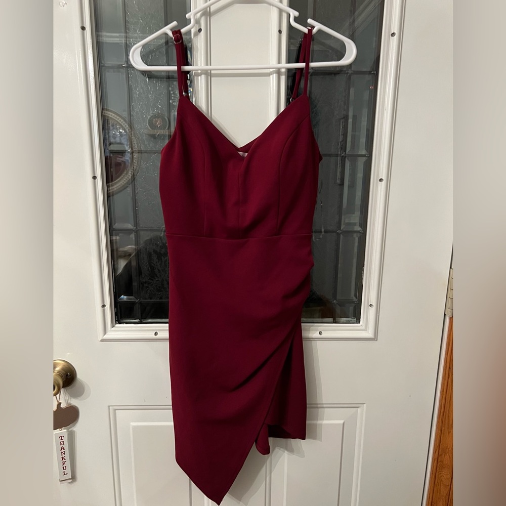 Emerald Sundae Burgundy Asymmetrical Dress